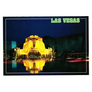 Las Vegas MGM Grand Hotel Casino Night Lights Vintage Postcard Vacation NV